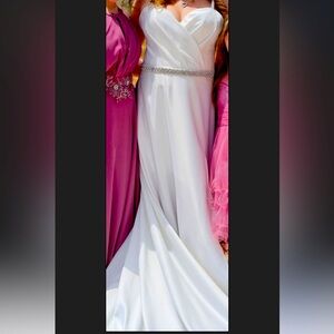 Wedding dress with belt.